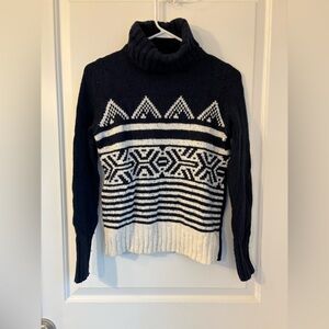 J. Crew Black and Cream Geometric Turtleneck Sweater